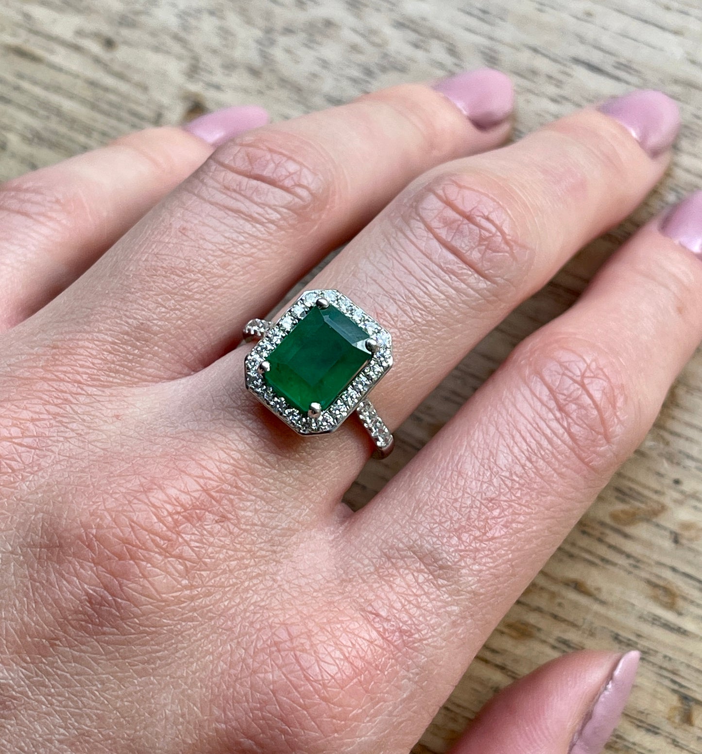 Emerald Halo Platinum Ring