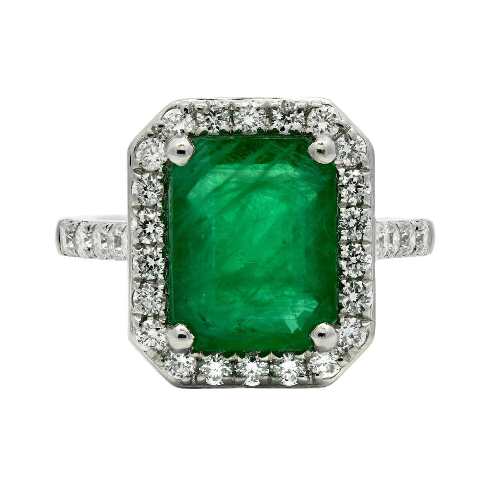 Emerald Halo Platinum Ring