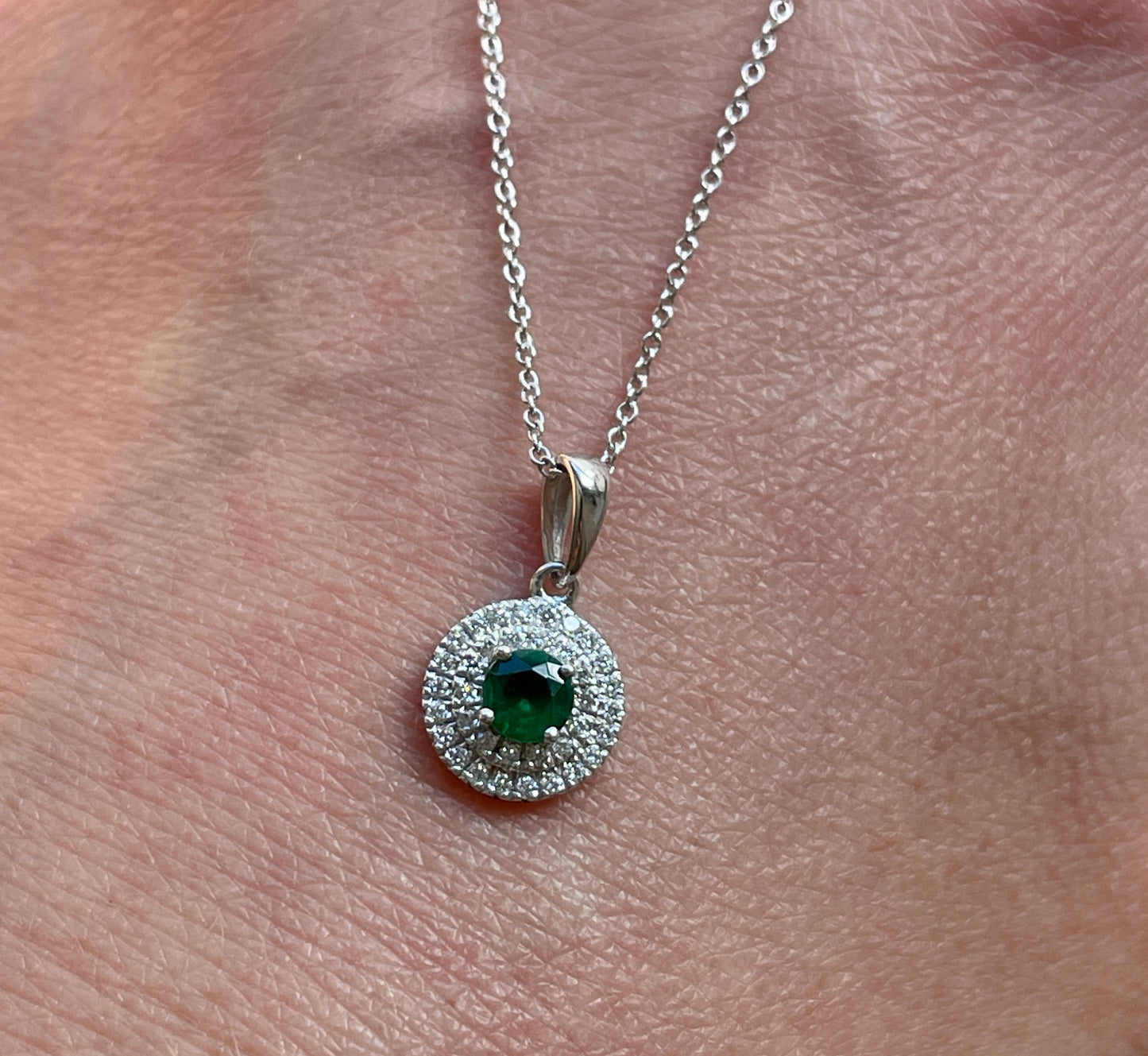 Emerald Double Halo Pendant