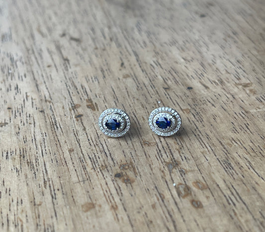 Double Halo Sapphire Earrings