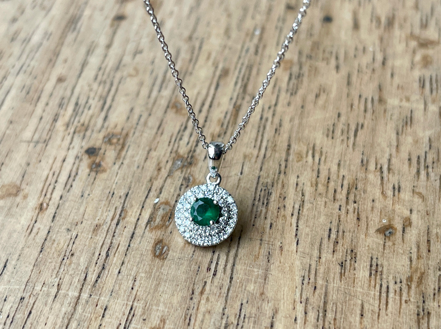 Emerald Double Halo Pendant